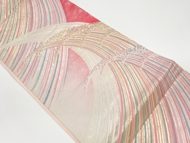 リサイクル　抽象波模様織出し袋帯